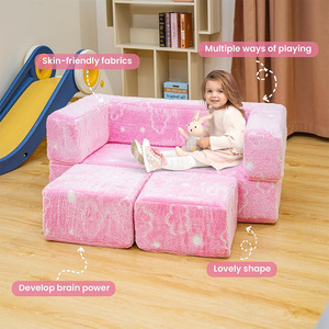 Canapé de jeu pour enfants, blocs de construction, tapis en mousse souple, jouet éducatif pour 2 à 4 ans, utilisation domestique, options de couleur rose - Product Image 1