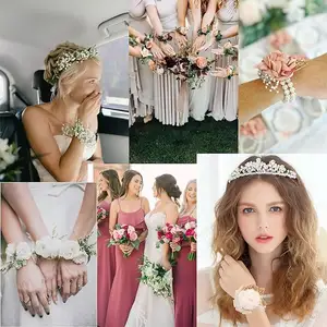 Amazo New Release Corsage Wristlet Band 10Pcs Wrist Corsage Bracelets Pearl Stretch Elastic Wristlets For Wedding Party TLX0131