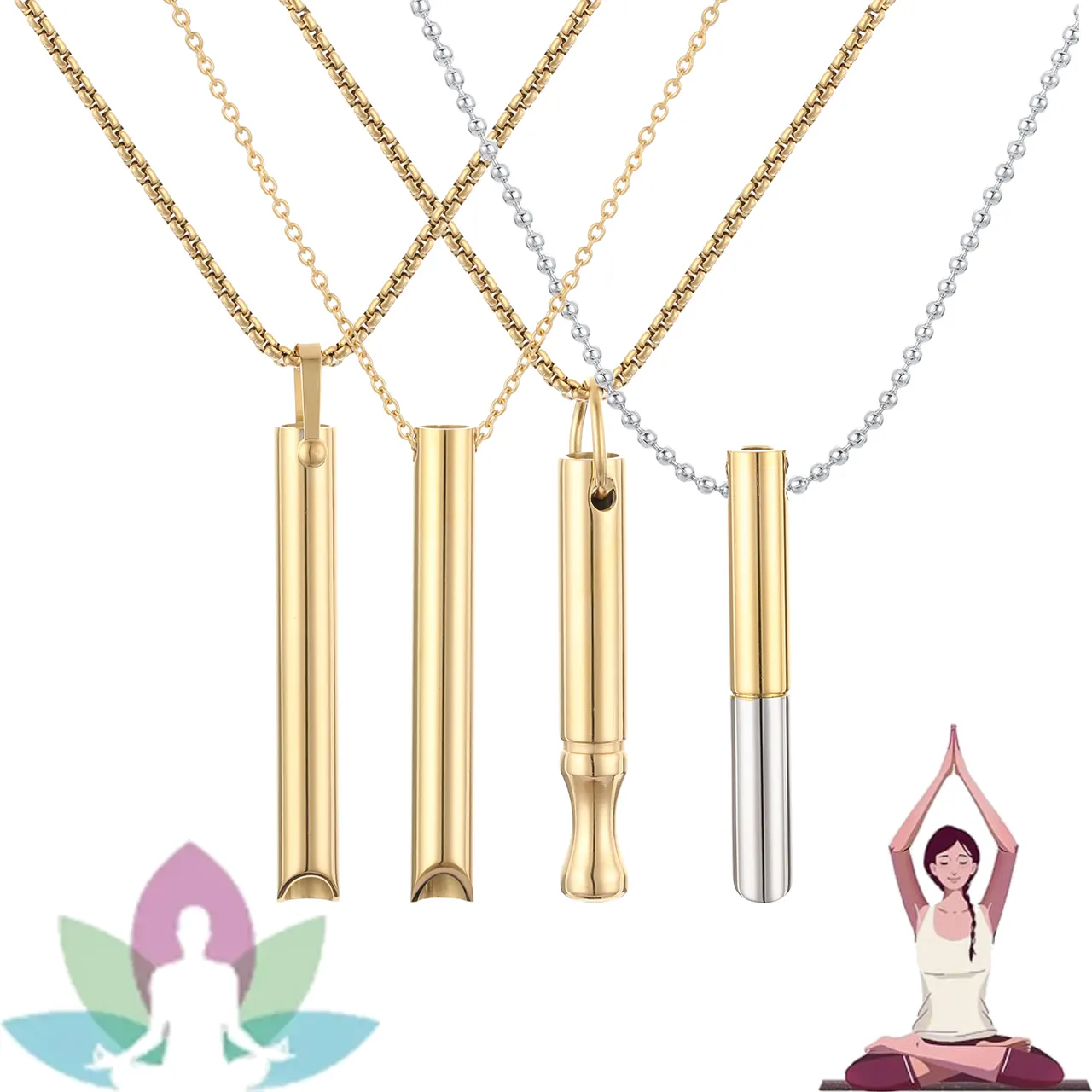 2024 Yoga Chokers Zilveren Gouden Hangers Yoga Geest Ambachtelijke Sieraden Angst Fluit Ketting Ademhaling Ketting Oefening Tool Cadeau