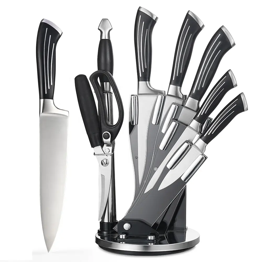 ABS kolu ve akrilik blok ile 8 adet paslanmaz çelik bıçak takımı japon mutfak bıçağı seti