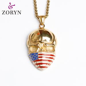Colgante de máscara de calavera chapada en oro con bandera de EE. UU., estilo Hip Hop Punk, patriótico americano, de acero inoxidable esmaltado, joyería de moda para hombres y mujeres - Product Image 1
