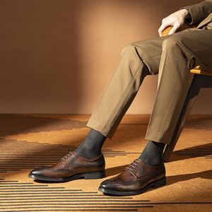 A.N.M.bullock Top Luxury Designer Spring Men Genuine Leather <b>Pointed</b> Lace-Up Formal Dress Shoes Patchwork <b>Light</b> Weight Anti-Slip - Product Image 5