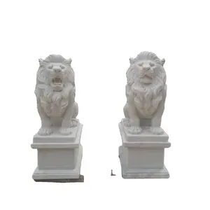 White Marble Lion Carving Animal Standing Lion Sculptures Garden Stone Statues