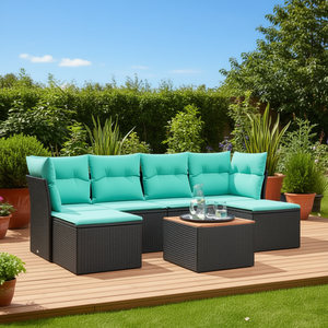 Set di divani da giardino in polyrattan nero da 7 pezzi con cuscini, mobili da esterno in stile contemporaneo, posti a sedere per 7 persone - Product Image 2