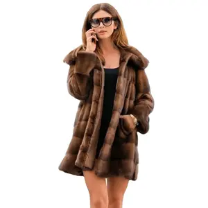 Fashionable Whole Skin Fur Coat Real Mink Fur Coat For Women 80 Cm Long Loose Mink Fur Coats