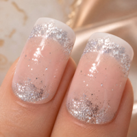 Faux ongles à presser personnalisés, courts, carrés, style French, avec paillettes argentées, rose nude, gel brillant, ABS, effet ombré, vente en gros OEM