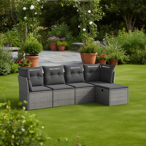 Conjunto de Sofás de Jardín para Exteriores, Color Gris, Ratán PE, Estructura de Acero, Colección de Muebles de Patio Contemporáneos para 4 Personas - Product Image 2
