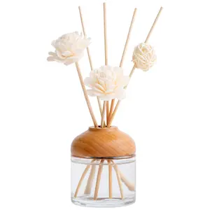 ZH1130 Nature Rattan Stick with Dry flower Wood lid 100ML Home diffuser fragrance Oil Gardenia, Lavender Scents