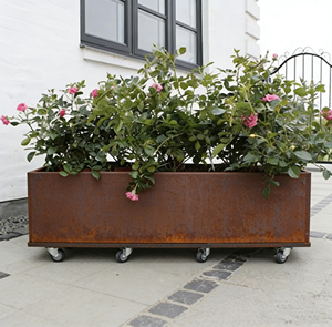 Jardinière en acier Corten résistant aux intempéries, finition rouille, pot de fleurs en métal durable pour aménagement paysager extérieur - Product Image 1
