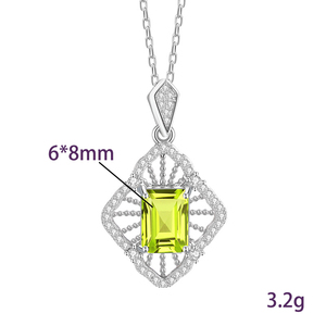 Collier pendentif géométrique en pierre naturelle carrée 6*8mm haut de gamme, en argent sterling 925, bijoux de créateur ajourés - Product Image 6