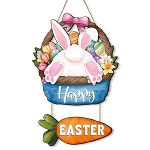 Easter Wooden Hanging Rabbit Carrot Door Sign Home Decor Wall Hanging Handmade Cartoon Easter Decoration - Product Image 4