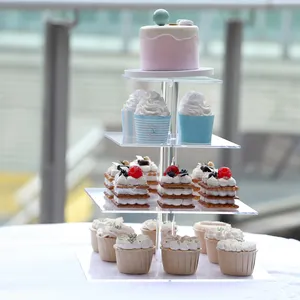 Hoogwaardig Cascade Acryl Vierkant Verjaardagsgedeelte Dessertbeker Cake Stand Voor Bruidstaarten