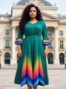 فستان كنيسة أبيض مطوي بتدرج لوني للنساء ذوات المقاسات الكبيرة، بأكمام 3/4، فستان رسمي طويل للمناسبات مع أساور متباينة - Product Image 6