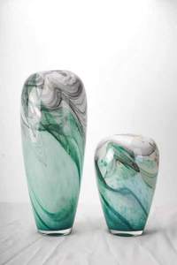 Vase en verre d'art de Murano soufflé à la main, style moderne, simple, double bleu, décoration de table bohème de luxe et article cadeau - Product Image 2