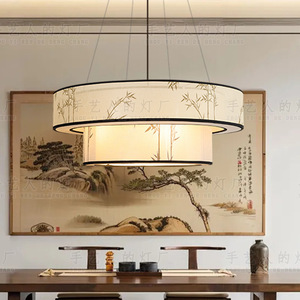 Lustre rond en tissu de style chinois, lumière LED pour salon, chambre à coucher, salle à manger, maison de thé, hôtel - Product Image 2