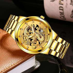 Montres bon marché Nouvelle <span class=keywords><strong>montre</strong></span> de haute qualité en or gaufré pour hommes <span class=keywords><strong>Montre</strong></span> populaire en or avec bracelet en acier mature - Product Image 5