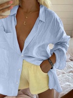 Chemisiers pour femmes personnalisés, chemises, hauts décontractés à manches longues, chemisiers cardigan en coton vintage de grande taille à motif solide, vêtements