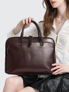 Bolso de negocios de cuero genuino marrón oscuro con correa de hombro ajustable para viajes de oficina de hombres - Product Image 4