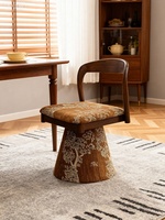 Chaise de salle à manger pivotante en tissu floral vintage, dossier en bois massif, chaise de loisirs rotative pour la maison, le restaurant, la cuisine