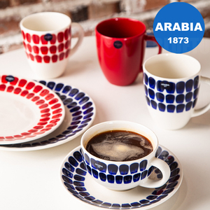 Authentieke Finland Arabia 24H Blauwe En Rode Keramische Koffiemok Modern Design Melktheekop Voor Vakantiegeschenken Of Cadeautjes