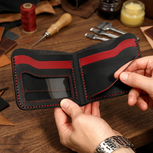 Handmade High Quality RFID Slim Crazy Horse Leather <b>Wallet</b> Men's Bifold Zipper <b>Card</b> <b>Holder</b> Casual Coin Purse - Product Image 3