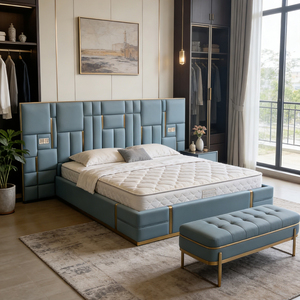 <span class=keywords><strong>Lit</strong></span> capitonné en cuir bleu smog, luxe léger italien, <span class=keywords><strong>lit</strong></span> <span class=keywords><strong>double</strong></span> 1,8 m, chambre principale, banc de <span class=keywords><strong>lit</strong></span> assorti - Product Image 3