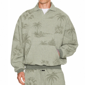2026 Fashionable Lapel Kangaroo Pocket Loose <b>Beach</b> Print Sweatshirt, Custom Soft Terry Cotton Sweatshirt - Product Image 1