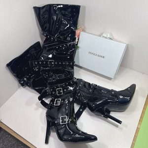 Bottines noires à rivets métalliques au-dessus du genou pour femmes, style punk sexy, boucle de ceinture, talons hauts de 11 cm, pointures 35-42 - Product Image 6