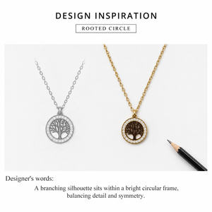 Collier Médaillon Arbre en Acier Inoxydable avec Zircon, Plaqué Or 14K sous Vide, Pendentif Halo et Chaîne Fine - Product Image 4