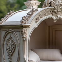 OE-FASHION Maison pour chien de luxe en bois massif sculpté à la main, blanc antique, villa victorienne pour animaux de compagnie pour jardin et domaine