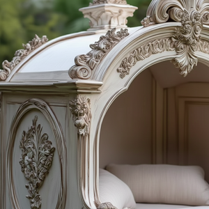 OE-FASHION Maison pour chien de luxe en bois massif sculpté à la main, blanc antique, villa victorienne pour animaux de compagnie pour jardin et domaine - Product Image 6