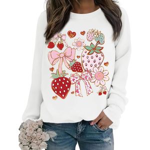 เสื้อสเวตเชิ้ตลายดอกสตรอว์เบอร์รี่น่ารัก พร้อมโบว์ผูก  สำหรับผู้หญิง  ผ้าฝ้าย  สไตล์คาวาอี้  ลายกราฟิกสวยงาม  แบบมีฮู้ด  ระบายอากาศได้ดี  ดีไซน์ถักนิตติ้ง - Product Image 1