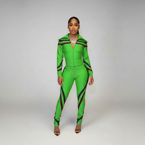 2026 <strong>Vintage</strong> Sporty Women's Sets Contrast Stripe Two Piece Set Women Clothing Slim Zip Jacket Stacked Pants Sets for Women - Product Image 2