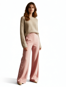 YMK238 Pantaloni Larghi da Donna in Maglia a Vita Alta, Vestibilità Ampia, Lunghezza Intera, Tinta Unita, Casual, Autunnali, con Elastico in Vita - Product Image 1