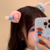 Pince à cheveux en peluche style influenceur, motif dessin animé cristallin, colorée, mignonne, petite monstre, à poils doux, pour enfants, drôle, fantaisie, type bec de canard