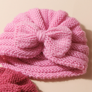 Sonbahar/Kış 2 Renkli Set Bebek Örgü Sıcak Yün Şapka Avrupa Amerika Tarzı Yıkanabilir Çevre Dostu Dört Mevsim Şapka Fiyonk - Product Image 5