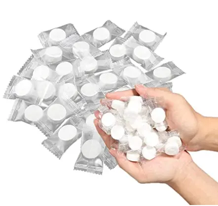 200 piezas de toallas comprimidas portátiles desechables Mini comprimido moneda papel higiénico tabletas cuidado de la piel blanco OEM redondo