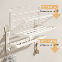 Rak Handuk Modern dengan Pengait Ganda dan Suction Cup, Lipat, Tanpa Bor, Aksesoris Rak Penyimpanan, Abu-abu Hotel, Rak Kamar Mandi