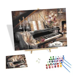 Tự làm bức tranh bằng số cho người lớn một con mèo nằm trên đàn piano bức tranh động vật số trang trí nhà 24 màu sắc trang trí tường - Product Image 1
