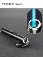 Briquet à gaz portable en forme de stylo, rechargeable au butane, coupe-vent, avec torche à flamme jet, idéal pour les cadeaux d'affaires et le barbecue, personnalisable avec logo.