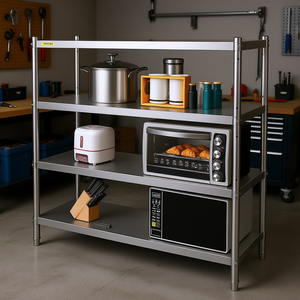 Scaffalatura a 4 ripiani in acciaio inox 60x18,5 pollici, unità di stoccaggio resistente per garage, ufficio e uso industriale - Product Image 2