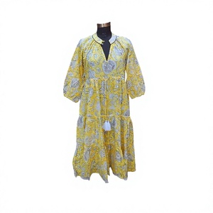 Vestido Midi Himanshi Hecho a Mano 100% Algodón, Tendencia en Moda, para Mujer, Cómodo, para Fiestas de Verano, Estampado Floral Natural, Diseño Informal, India - Product Image 2