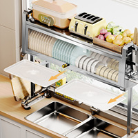 Égouttoir à vaisselle double niveau en acier inoxydable 304 sur évier, personnalisé, antirouille, pour cuisine, avec étagère de rangement