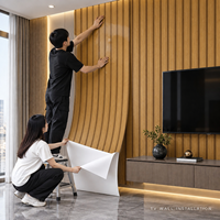 Papier peint autocollant à rayures en bois brun chaud, 2,3 mm, mousse PET IXPE, pour les murs de la tête de lit de la chambre à coucher