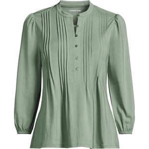 FOXA Women's Lightweight Jersey Button Pintuck <b>Top</b> Casual Everyday Wear Breathable Knitted Fabric - Product Image 3