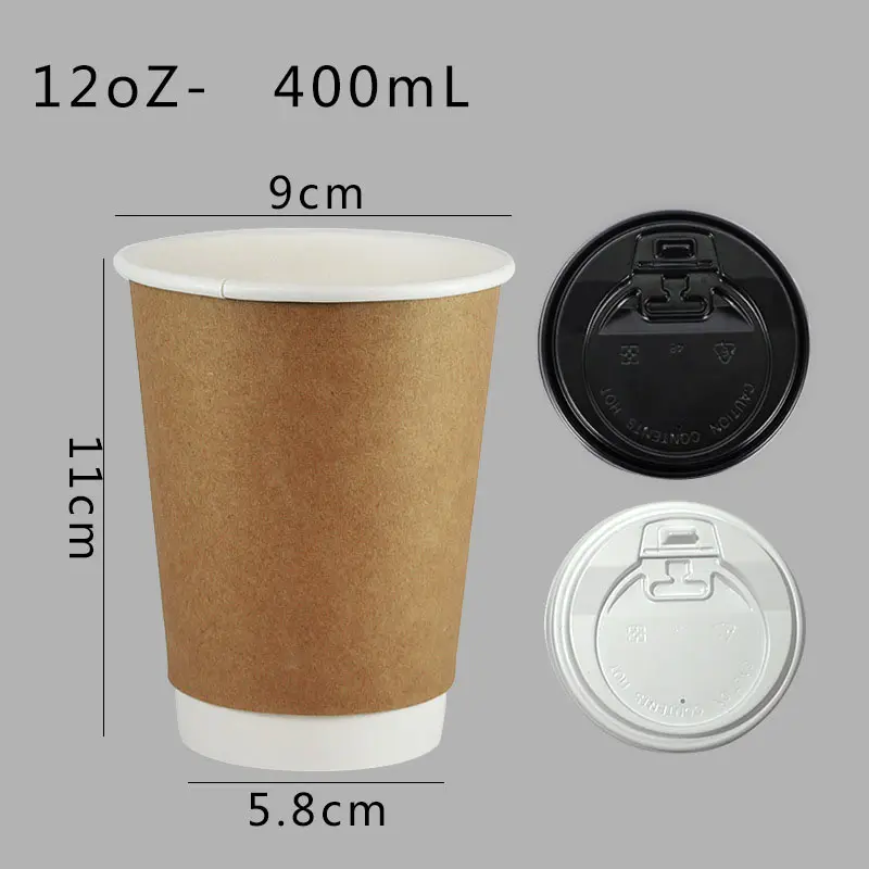キングウィンペーパーコーヒーカップ使い捨て12オンスペーパーホットドリンク飲料カップ蓋付き