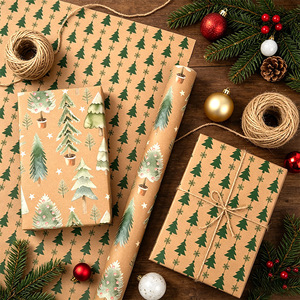 Papier d'emballage cadeau de Noël recyclable en kraft, impression couleur recto-verso, grande taille pour emballage cadeau et artisanat - Product Image 5