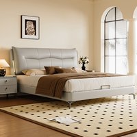 Lit double de style italien moderne minimaliste, luxe léger, cuir véritable, haut de gamme, élégant, 1,8 m/2 m, chambre principale