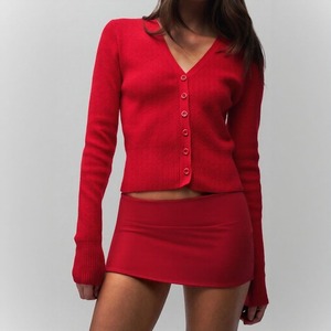 Manufacturer Custom Fashion <strong>Cropped</strong> Wool Blended Ribbed Knit Ladies <strong>Cardigan</strong> Dresses Set <strong>for</strong> <strong>Women</strong> - Product Image 2