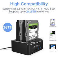 Station d'accueil RSHTECH, lecteur de cartes HDD SD/TF, boîtier de disque dur, station d'accueil USB 3.0 pour disque dur SATA 2,5'' 3,5''